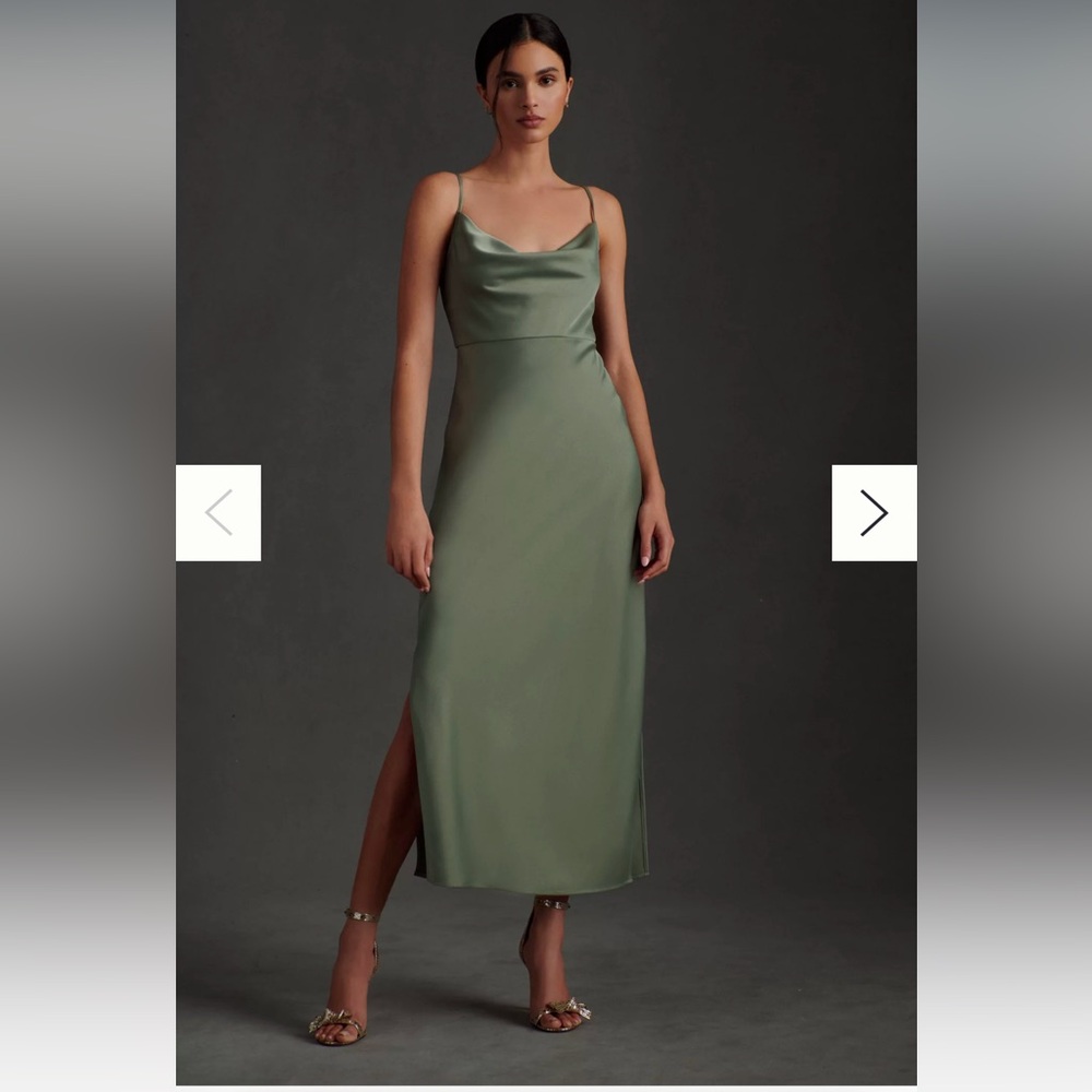 BHLDN Cali Satin Charmeuse Midi Dress Moss Green size 10